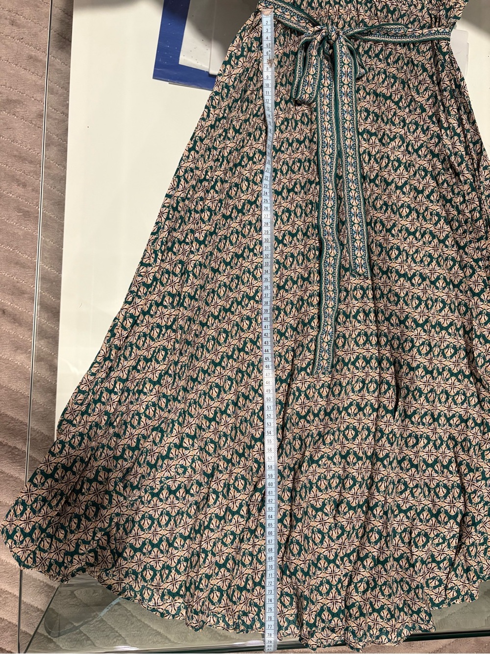 β¨ NWT Max Studio Boho Pleated Midi Dress | Tie Waist | Puff Sleeves | Size L β¨ - Picture 8 of 9